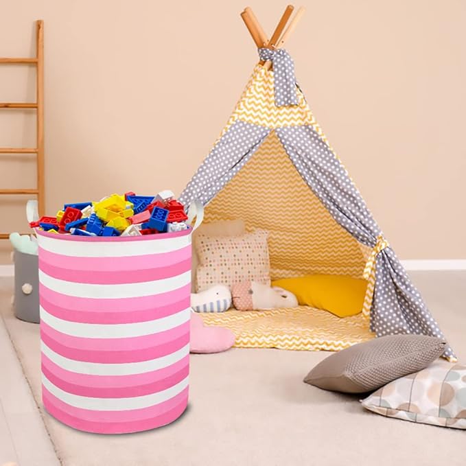 CLOCOR Pink Laundry Basket,Baby Girl Clothes Hamper for Nursery,Collapsible Toy Storage Bin with Handles, Room Decor,Waterpro