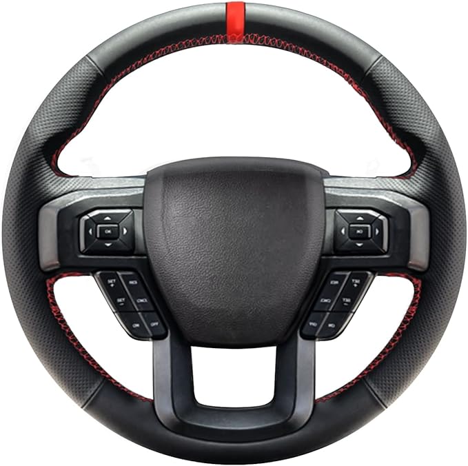 Belinous Leather Steering Wheel Cover Lace Up, Hand-Stitch on Wrap, Steering Wrap Compatible with Ford 2015-2020 F-150/2017-2021 F-250 F-350 F-450 F-550/2020-2021 F-600/2021 F-650 F-750 (Red)