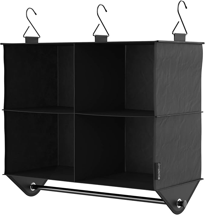 ClosetMaid 4-Shelf Fabric Hanging Closet Organizer with Garment Rod for Shirts, Sweaters, Pants, Hats, Shoes, Purses with Cha