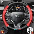 Customized Steering Wheel Cover Compatible with Acura, Nappa Leather & Carbon Fiber Design Car Steering Wheel Cover, with Coasters and 3-in-1 USB Fast Charging Cable (Red)