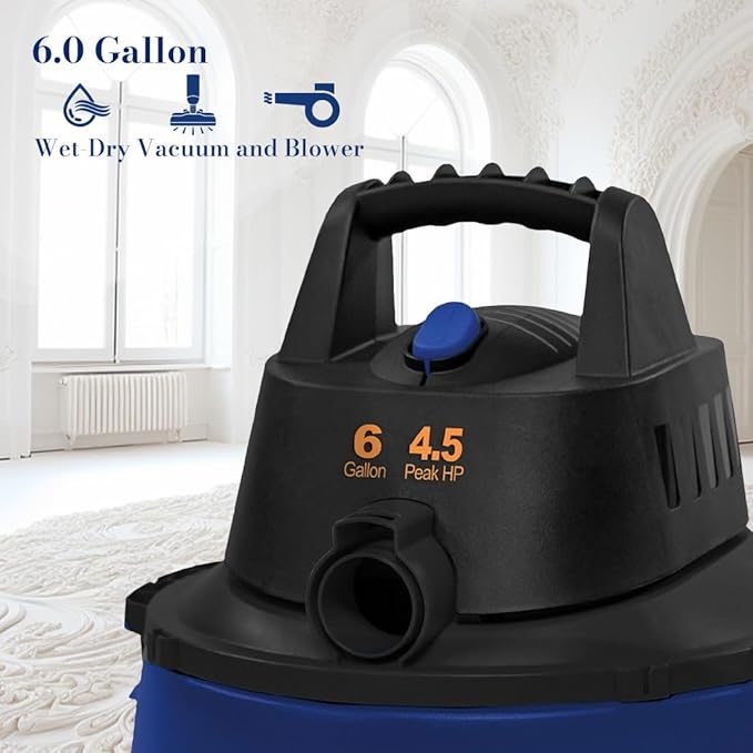 Koblenz Wet-Dry Vacuum Cleaner, 6-Gallon Tank, Superior 4.5 Peak HP Motor, Lightweight Vacuum Cleaner and Blower, Tackles Dry