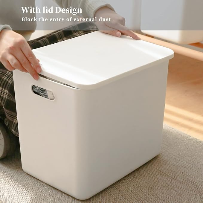 Yishyfier Plastic Storage Baskets Bins Boxes With Lids,Organizing Container White Storage Organizer Bins For Shelves Drawers 