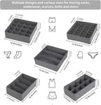 Lourome Underwear Organizer, 5 Set Foldable Fabric Underwear Drawer Organizer and Sock Organizer, Drawer Organizers for Cloth