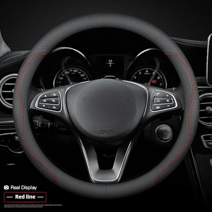 RYE for Jeep Steering Wheel Cover, Leather Car Steering Wheel Cover Heavy-Duty Durable Breathable, for Jeep Grand Cherokee Wrangler Compass Gladiator - Black Pattern 3