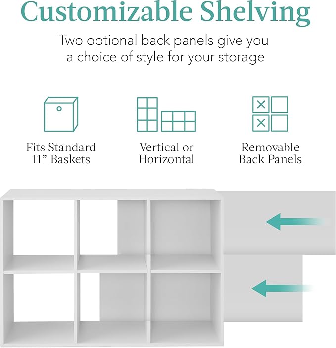 Best Choice Products 6-Cube Storage Organizer, 11in Shelf Opening, Bookcase, Display Shelf, Customizable w/ 3 Removable Back 