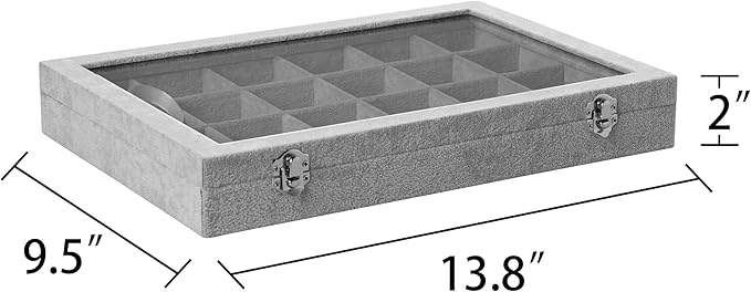 Frebeauty Velvet Jewelry Tray,24 Grid Jewelry Organizer with Clear Lid,Earring Holder Organizer with Clasp,Drawer Insert Ring