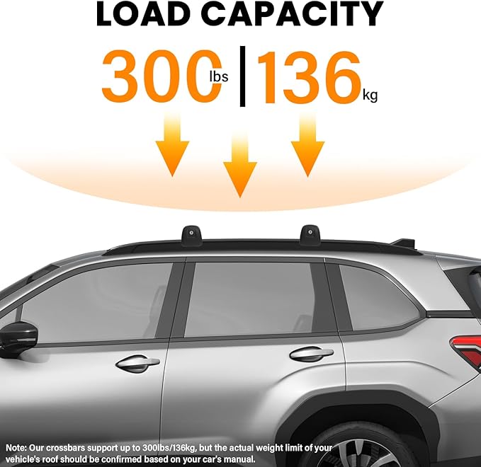 300lbs Lockable Roof Rack Cross Bars Compatible with 2025 2026 Subaru Forester Sport/Touring, Aluminum Roof Rails Crossbars for Rooftop Cargo Carrier Luggage Kayak Canoe Bike Snowboard Rack