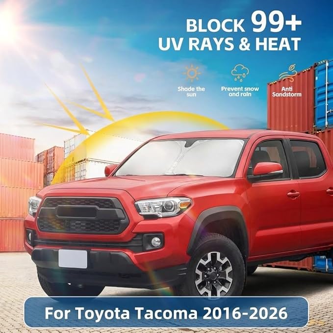 for Toyota Tacoma Windshield Sun Shade 2016-2023 2024 2025 2026,Windshield Cover Sunshade Custom Fit Toyota Tacoma Accessories Car Windshield Sunshade Foldable Sun Visor Blocks UV Rays