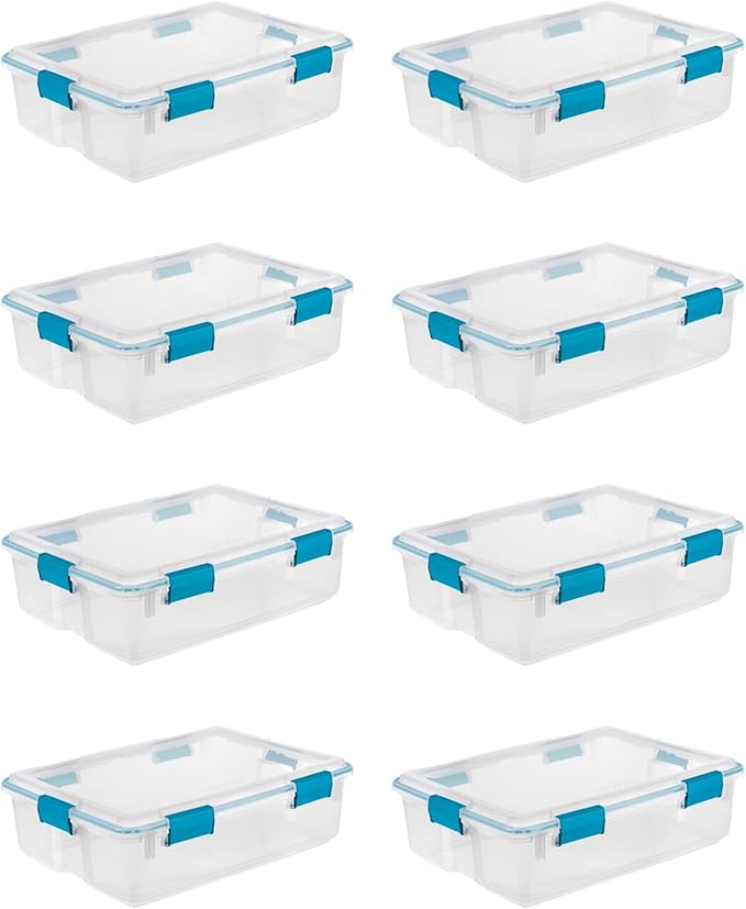 Sterilite 8-Pack Gasket Box, Weather-Resistant Storage Bins with Latching Lids, 37 Quart - Heavy-Duty Organizing Containers f
