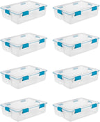 Sterilite 8-Pack Gasket Box, Weather-Resistant Storage Bins with Latching Lids, 37 Quart - Heavy-Duty Organizing Containers f