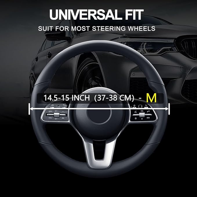 Car Steering Wheel Cover, Leather Steering Wheel Cover Red Universal 14.5-15 Inch Microfiber Leather Anti-Slip Breathable Aut