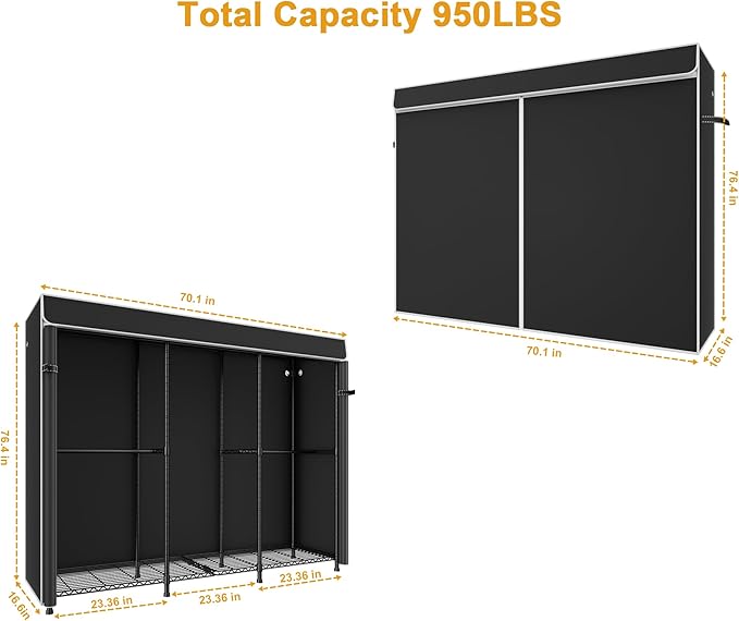ULIFHOME E14C Pro Heavy Duty Closet Organizer System，Freestanding Clothing Racks for Hanging Clothes，Adjustable Garment Rack 