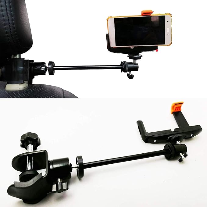 Pmsanzay 3in1 Adjustable Heavy Duty Universal Action Camera Desk Pole Clamp Holder Mounts Kit for Waterproof Camera/Digital Camera/Smartphone - Perfect car Shooting vlogging Video Recording
