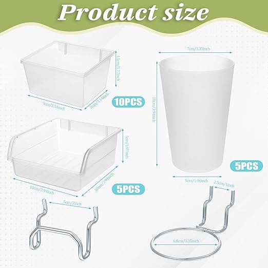 20 Pcs Pegboard Organizer Accessories Clear Peg Board Bins and Cups with Hooks and Loops Kit Pegboard Baskets Set for Craft R
