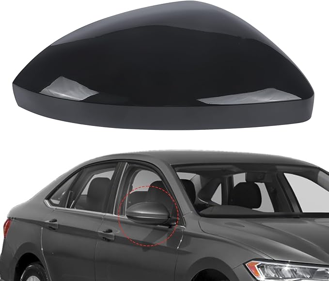 DERI Passenger Side Mirror Cap Compatible with Volkswagen Jetta 2019 2020 2021 2022 2023 2024 2025, Right Side Mirror Cover fit for VW Jetta US Version Without Turn Signals, Glossy Black