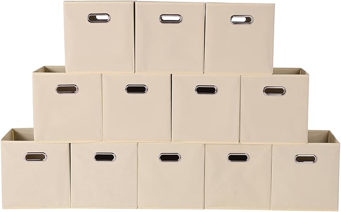 Fabric storage bins Cubes, Fabric Cube Organizer with Handle, Foldable Cube Bins for Cloth or Accessary Storage, 11x11x11, Se
