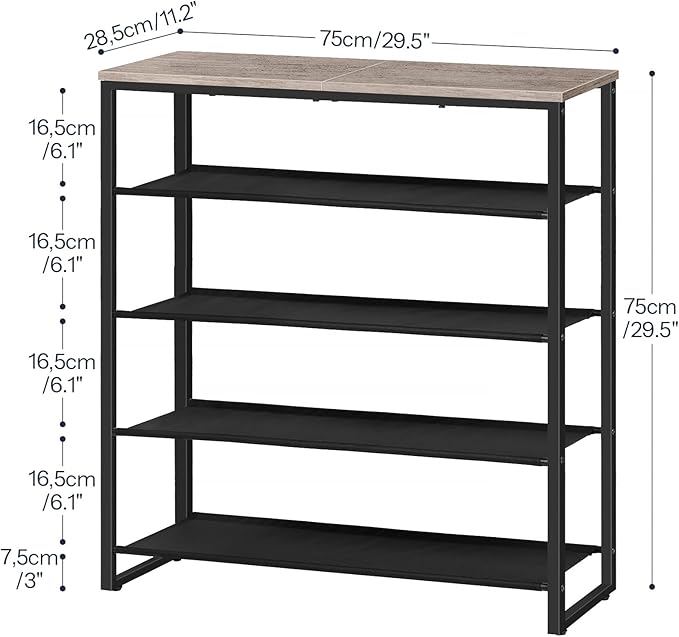 HOOBRO Shoe Rack, 5 Tier Shoe Storage Organizer with 4 Oxford Fabric Shelves and Top Panel, Holds 16-20 Pairs of Shoes, for E