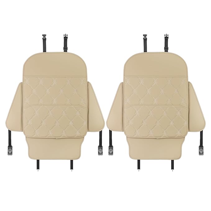 Seat Back Protector + Large Capacity Pocket Storage Organizer,Preventing The Impact of Children Stepping on The Seat Backrest (Style B-Beige)