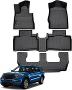 Auxko All Weather Floor Mats Fits for Ford Explorer 2026 2025-2020 7 Seat Full Set TPE Rubber Liners Set All Season Guard Odorless Anti-Slip Floor Mats for 1st & 2nd & 3rd Row