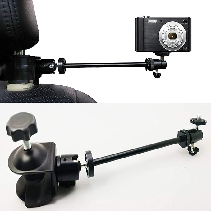 Pmsanzay 3in1 Adjustable Heavy Duty Universal Action Camera Desk Pole Clamp Holder Mounts Kit for Waterproof Camera/Digital Camera/Smartphone - Perfect car Shooting vlogging Video Recording