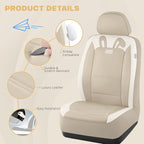 PIC AUTO Car Seat Covers, Cute Rabbit Premium Beige Leather Seat Covers, Universal Fit Front Seat Covers for Cars, Trucks, SU