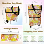Collapsible Shopping Grocery Bag with Wheels Rolling Tote Bag with Wheels Large Reusable Shopping Bags Foldable Cart(Chrysanthemum,Large)