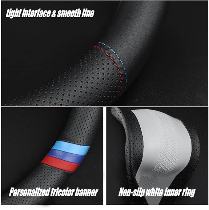 New Nappa Leather Car Steering Wheel Cover, Comfortable, Non-Slip, Sporty Style.for BMW Car Steering Wheel Covers.Black Yello