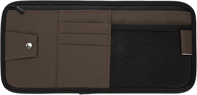 PATIKIL 1 Pcs Car Sun Visor Organizer, 12.8 x 6.5 Inch PU Leather Vehicle Storage Pouch Holder for Sunglasses Card Pen Driver License Car Accessories, Brown