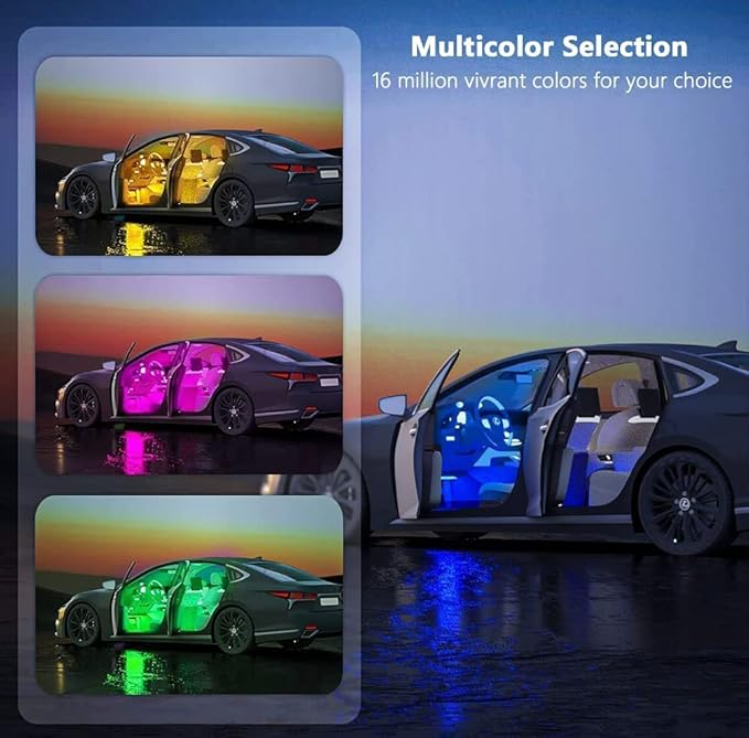 Car LED Strip Light, EJ's SUPER CAR 4pcs 48 LED Multi-Color Car Interior Lights Under Dash Lighting Waterproof Kit with Multi-Mode Change and Wireless Remote Control, Car Charger Included,DC 12V