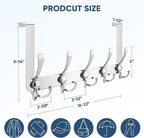 TICONN Over The Door Hooks, 5 Heavy Duty Tri Coat Rack All Metal Coat Hanger for Bathroom Bedroom Dorm (Chrome, 2PK, Fit 1-3/