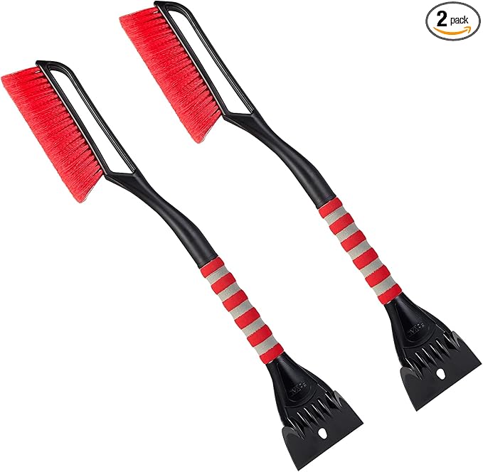 FOVAL 27" Snow Brush with Wider Ice Scraper (4.73" Width)(2 Pack), Snow Removal Car Brush with Comfortable Foam Grip for Cars, Trucks, SUVs, Windshield (Heavy Duty ABS, PVC Brush)