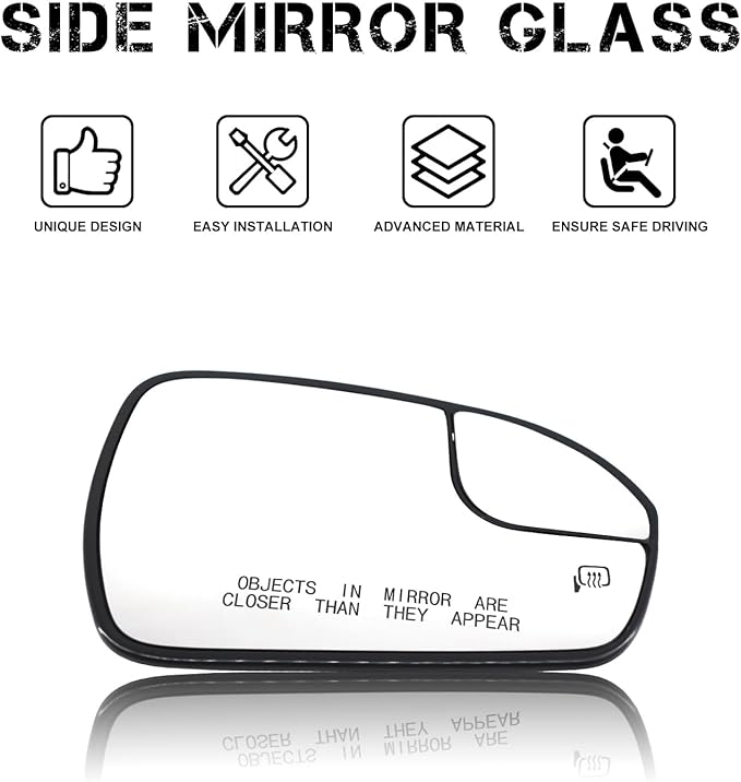 Passenger Right Side Power Heated Mirror Glass Compatible with Ford Fusion 2013-2020 Blind Spot Side View Convex Mirror Glass with Rear Holder Replace DS7Z17K707B DS7Z-17K707-B