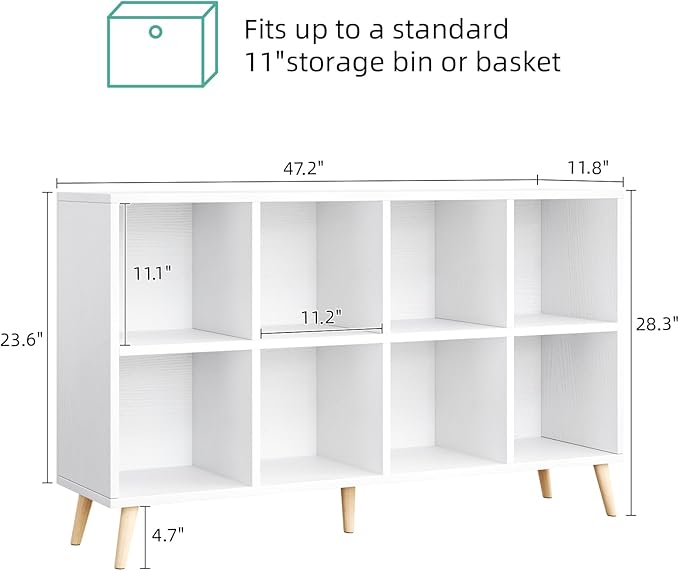 Flrrtenv 8-Cube Bookshelf 2 Tier Modern Bookcase with Legs, 11in Shelf Opening, 47" Wood Bookshelves Storage Organizer Shelf,