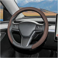 Car Nappa Leather Steering Wheel Cover, 15" Fashionable 5D Anti-Slip Vehicle Steering Wheel Protector, Breathable Auto Interi