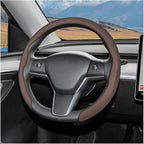 Car Nappa Leather Steering Wheel Cover, 15" Fashionable 5D Anti-Slip Vehicle Steering Wheel Protector, Breathable Auto Interi