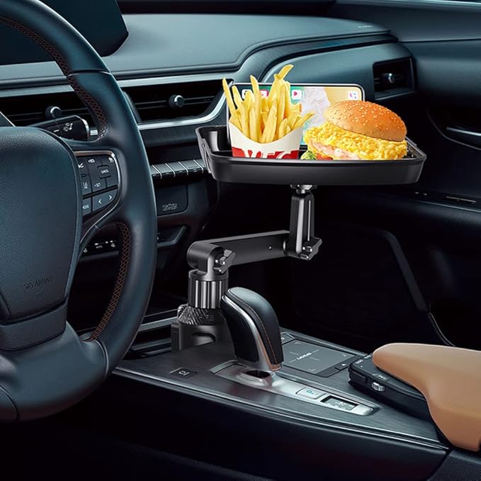 Cup Holder Tray Table, 360º Adjustable Car Drink Holders Tray, Stretchable Car Food Tray Coffee Table Stand with Phone Holder