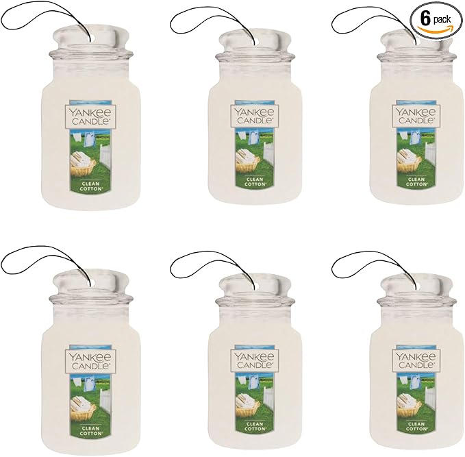 Yankee Candle Paper Car Jar, Clean Cotton (Pack of 6)