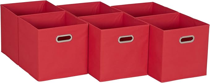 Household Essentials Foldable Fabric Storage Cubes 6-Pack – 11x11x11 Stackable Non-Woven Bins with Chipboard Sides & Grommet 