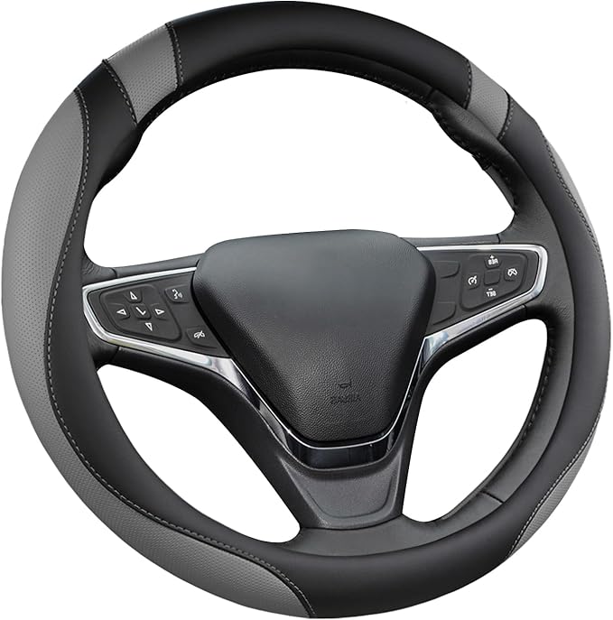 West Llama Customized Auto Car Steering Wheel Cover for Chevy Silverado,Tahoe,Equinox,Traverse,Trailblazer,Colorado(Black+Gra