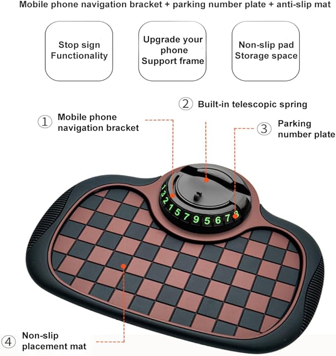 Multifunction Car Anti-Slip Dashboard Mat Sunglasses Holder Rotatable Anti Skid Car Dashboard Pad with Temporary Parking Numb