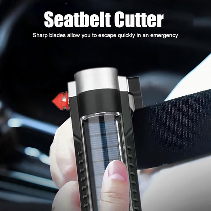Car Flashlight Solar Flashlight, Window Breaker & Seat Belt Cutter, Multi-Function Torch Tool Magnetic LED COB Work Light wit
