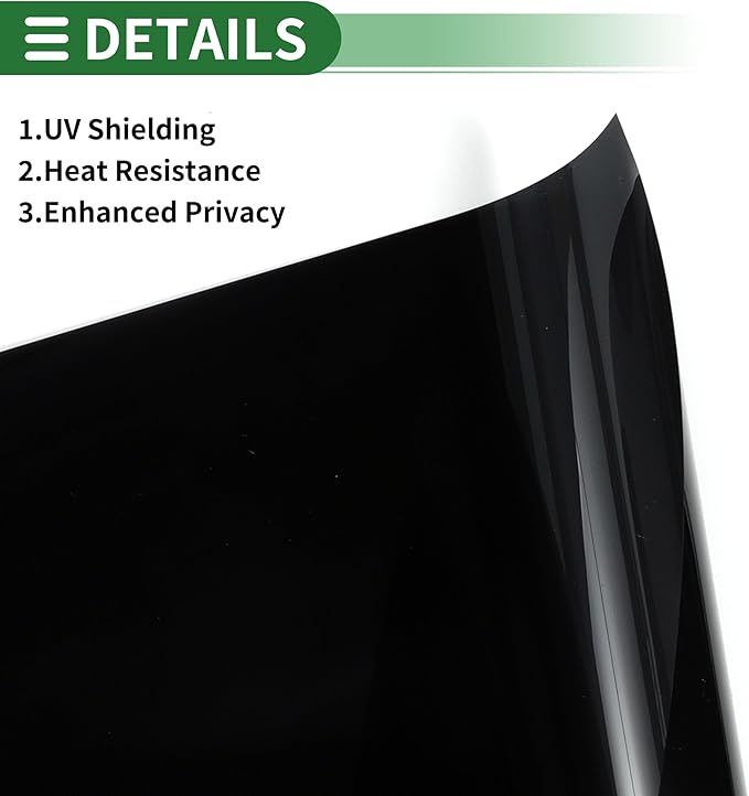 Motoforti Universal Car Window Tint Film Privacy Film 19.69 ft x 19.69 Inch Carbon 2 PLY PET Black 1 Pc VLT 2% IRR 84% UVR 99%