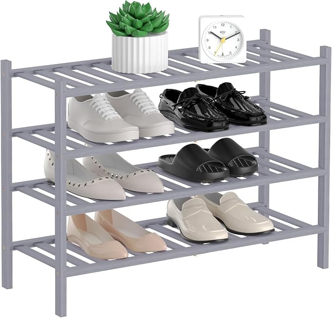 RONGJlA 4 Tier Bamboo Shoe Rack for Closet Free Standing Wood Shoe Shelf Storage Organizer for Entryway Small Space Stackable