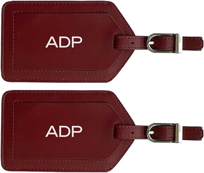 Personalized Monogrammed Leather Luggage Tags - 2 Pack