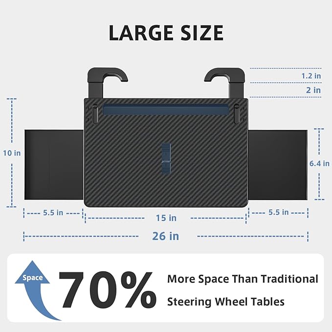 Steering Wheel Tray, Car Food Tray, Car Desk for Laptop, Carbon Fiber Look Multipurpose Car Table for Eating & Work, Adjustable Car Tray with Drawer and Anti-Slip Protective Adhesive