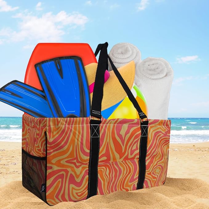 NGIL Extra Large Utility Tote Reusable Grocery Bag Oversized Collapsible for Groceries, Storage, Picnic, Beach (Retro World-black)