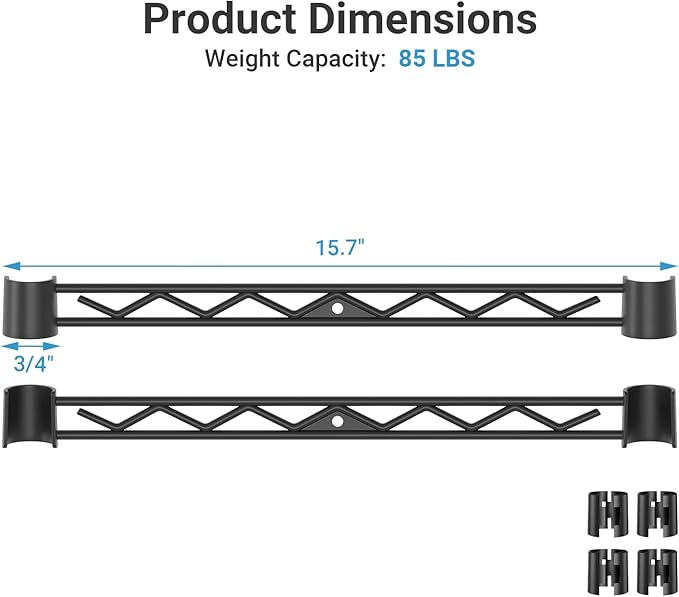 VIPEK 2Pack Hanger Rail Durable Metal Support Rail for 15.7" Wide Wire Shelf Clothes Rack, Quick Installation