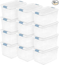 Sterilite 12 Pack Latching Box, Under Bed Storage Bins with Lids, Clear Plastic, 64 Quart - Heavy-Duty Organizing Containers 