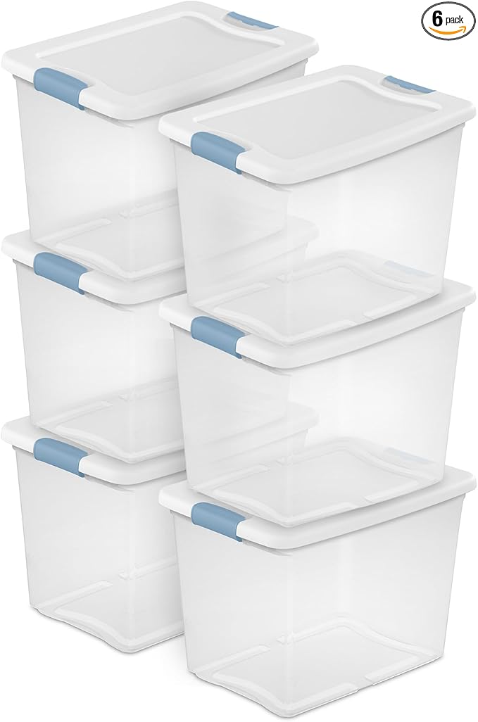 Sterilite 6-Pack Latching Box, Under Bed Storage Bins with Lids, Clear Plastic, 25 Quart - Heavy-Duty Organizing Containers f