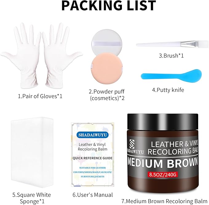 Leather Recoloring Balm,8.5oz Leather Color Restorer,Medium Brown Leather Repair kit for Furniture and Car Interior,Leather C
